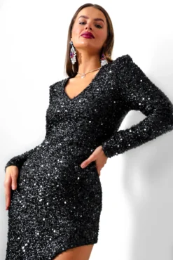 On My Good Side - Black Asymmetrical Sequin Midi Dress 9 On My Good Side - Black Asymmetrical Sequin Midi Dress -Glamoros Clothing Shop 211028 1399