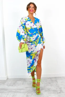 A Class Of Your Own - Blue Lime Floral Midi Dress 10 A Class Of Your Own - Blue Lime Floral Midi Dress -Glamoros Clothing Shop AClassOfYourOwn BlueLimeFloralMidiDress 1