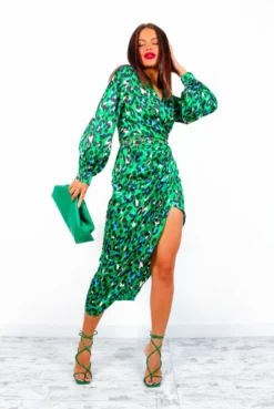 A Class Of Your Own - Green Blue Leopard Midi Dress -Glamoros Clothing Shop AClassOfYourOwn GreenBlueLeopardMidiDress 4