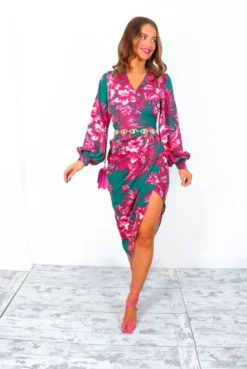 A Class Of Your Own - Green Pink Floral Midi Dress -Glamoros Clothing Shop AClassOfYourOwn GreenPinkFloralMidiDress 1