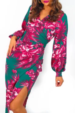 A Class Of Your Own - Green Pink Floral Midi Dress -Glamoros Clothing Shop AClassOfYourOwn GreenPinkFloralMidiDress 2