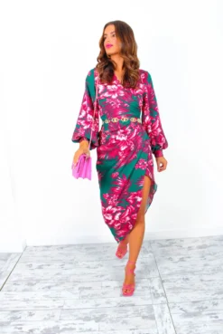 A Class Of Your Own - Green Pink Floral Midi Dress -Glamoros Clothing Shop AClassOfYourOwn GreenPinkFloralMidiDress 4