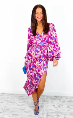 A Class Of Your Own - Pink Multi Brushstroke Midi Dress -Glamoros Clothing Shop AClassOfYourOwn PinkMultiBrushstrokeMidiDress 3