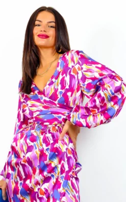 A Class Of Your Own - Pink Multi Brushstroke Midi Dress -Glamoros Clothing Shop AClassOfYourOwn PinkMultiBrushstrokeMidiDress 5