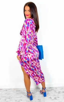 A Class Of Your Own - Pink Multi Brushstroke Midi Dress -Glamoros Clothing Shop AClassOfYourOwn PinkMultiBrushstrokeMidiDress 6