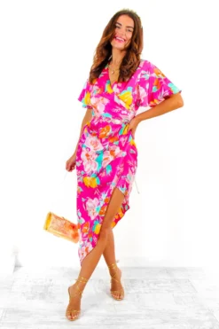 A Class Of Your Own - Pink Multi Floral Angel Sleeve Midi Dress -Glamoros Clothing Shop AClassOfYourOwn PinkMultiFloralAngelSleeveMidiDress 4 scaled