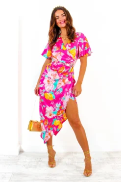 A Class Of Your Own - Pink Multi Floral Angel Sleeve Midi Dress