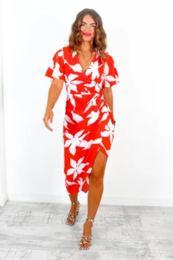 A Class Of Your Own - Red White Floral Print Midi Dress -Glamoros Clothing Shop AClassOfYourOwn RedWhiteFloralPrintMidiDress 2