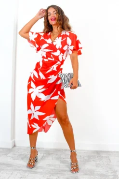 A Class Of Your Own - Red White Floral Print Midi Dress -Glamoros Clothing Shop AClassOfYourOwn RedWhiteFloralPrintMidiDress 4