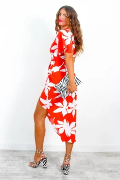 A Class Of Your Own - Red White Floral Print Midi Dress -Glamoros Clothing Shop AClassOfYourOwn RedWhiteFloralPrintMidiDress 6