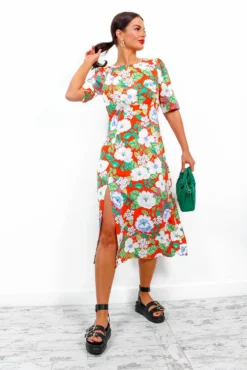 A Field Day - Orange Floral Midi Dress 9 A Field Day - Orange Floral Midi Dress -Glamoros Clothing Shop AFieldDay OrangeFloralMidiDress 1
