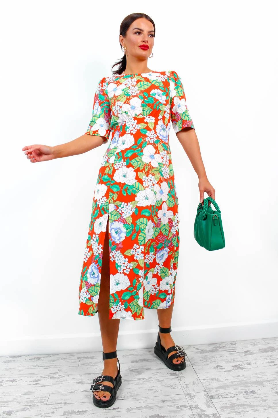 A Field Day - Orange Floral Midi Dress 2 A Field Day - Orange Floral Midi Dress - Image 2