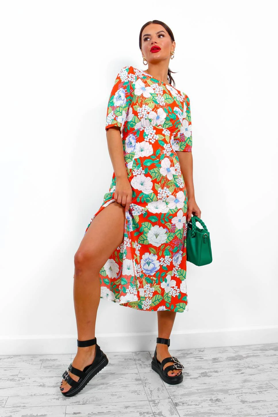 A Field Day - Orange Floral Midi Dress 4 A Field Day - Orange Floral Midi Dress - Image 4