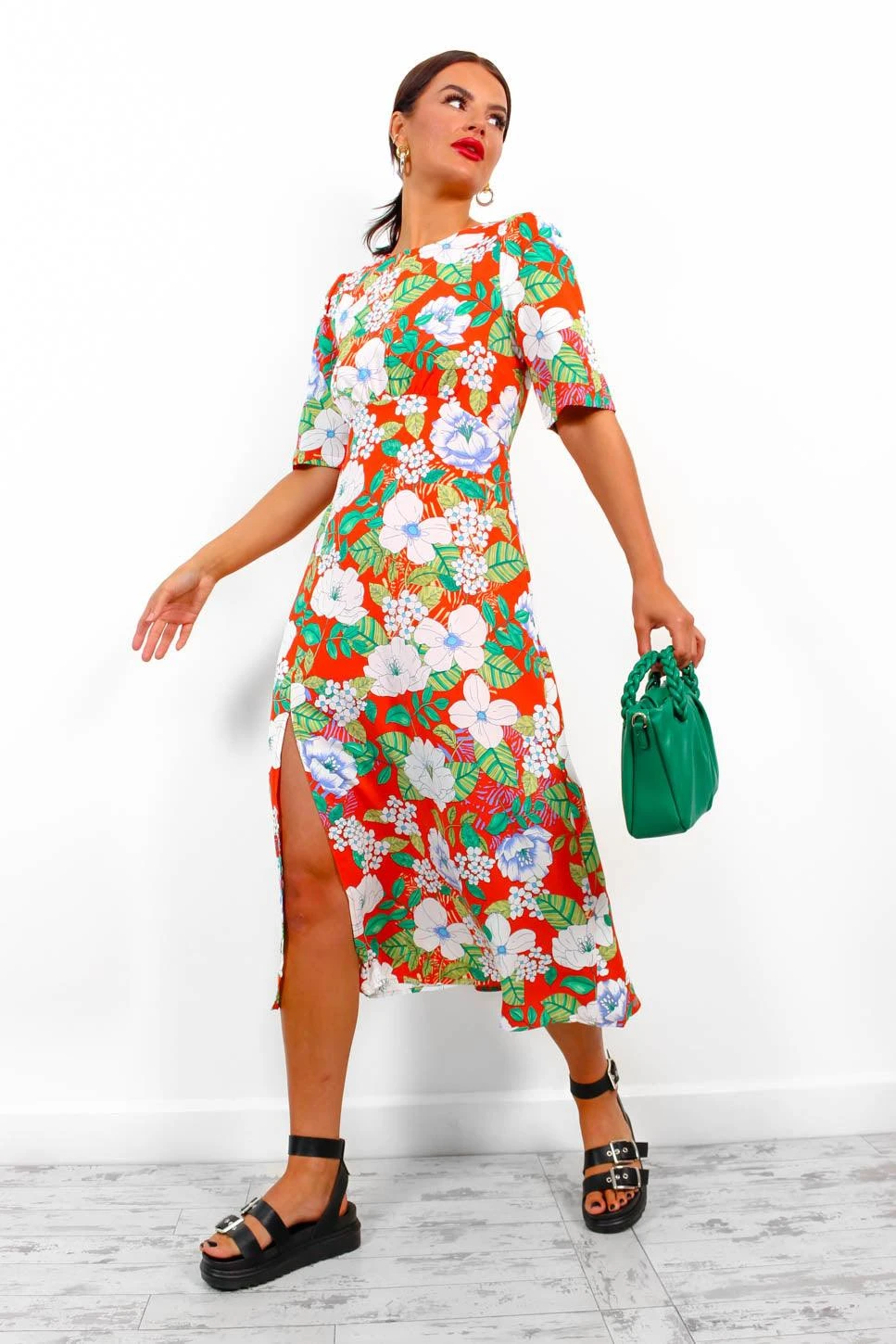 A Field Day - Orange Floral Midi Dress 1 A Field Day - Orange Floral Midi Dress