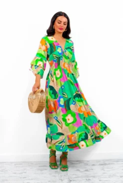 A Perfect Getaway - Green Multi Abstract Floral Midi Dress -Glamoros Clothing Shop APerfectGetaway GreenMultiAbstractFloralMidiDress1