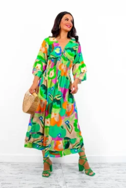 A Perfect Getaway - Green Multi Abstract Floral Midi Dress -Glamoros Clothing Shop APerfectGetaway GreenMultiAbstractFloralMidiDress2