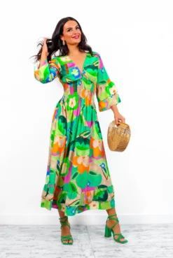 A Perfect Getaway - Green Multi Abstract Floral Midi Dress -Glamoros Clothing Shop APerfectGetaway GreenMultiAbstractFloralMidiDress3