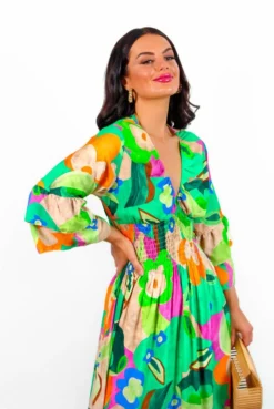 A Perfect Getaway - Green Multi Abstract Floral Midi Dress -Glamoros Clothing Shop APerfectGetaway GreenMultiAbstractFloralMidiDress5