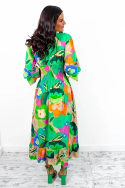 A Perfect Getaway - Green Multi Abstract Floral Midi Dress -Glamoros Clothing Shop APerfectGetaway GreenMultiAbstractFloralMidiDress6