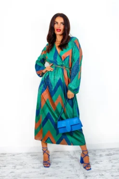 A Way Of Life - Green Blue Glitter Stripe Midi Dress -Glamoros Clothing Shop AWayOfLife GreenBlueGlitterStripeMidiDress1