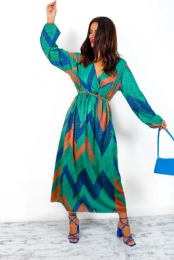 A Way Of Life - Green Blue Glitter Stripe Midi Dress -Glamoros Clothing Shop AWayOfLife GreenBlueGlitterStripeMidiDress2