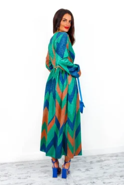 A Way Of Life - Green Blue Glitter Stripe Midi Dress -Glamoros Clothing Shop AWayOfLife GreenBlueGlitterStripeMidiDress3