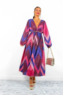 A Way Of Life - Purple Pink Glitter Stripe Midi Dress -Glamoros Clothing Shop AWayOfLife PurplePinkGlitterStripeMidiDress1