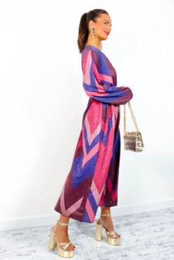 A Way Of Life - Purple Pink Glitter Stripe Midi Dress -Glamoros Clothing Shop AWayOfLife PurplePinkGlitterStripeMidiDress2