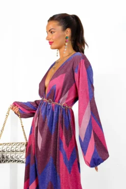 A Way Of Life - Purple Pink Glitter Stripe Midi Dress -Glamoros Clothing Shop AWayOfLife PurplePinkGlitterStripeMidiDress5