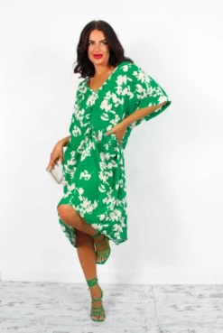 A Whole Knot Of Love - Green Floral Knot Midi Dress