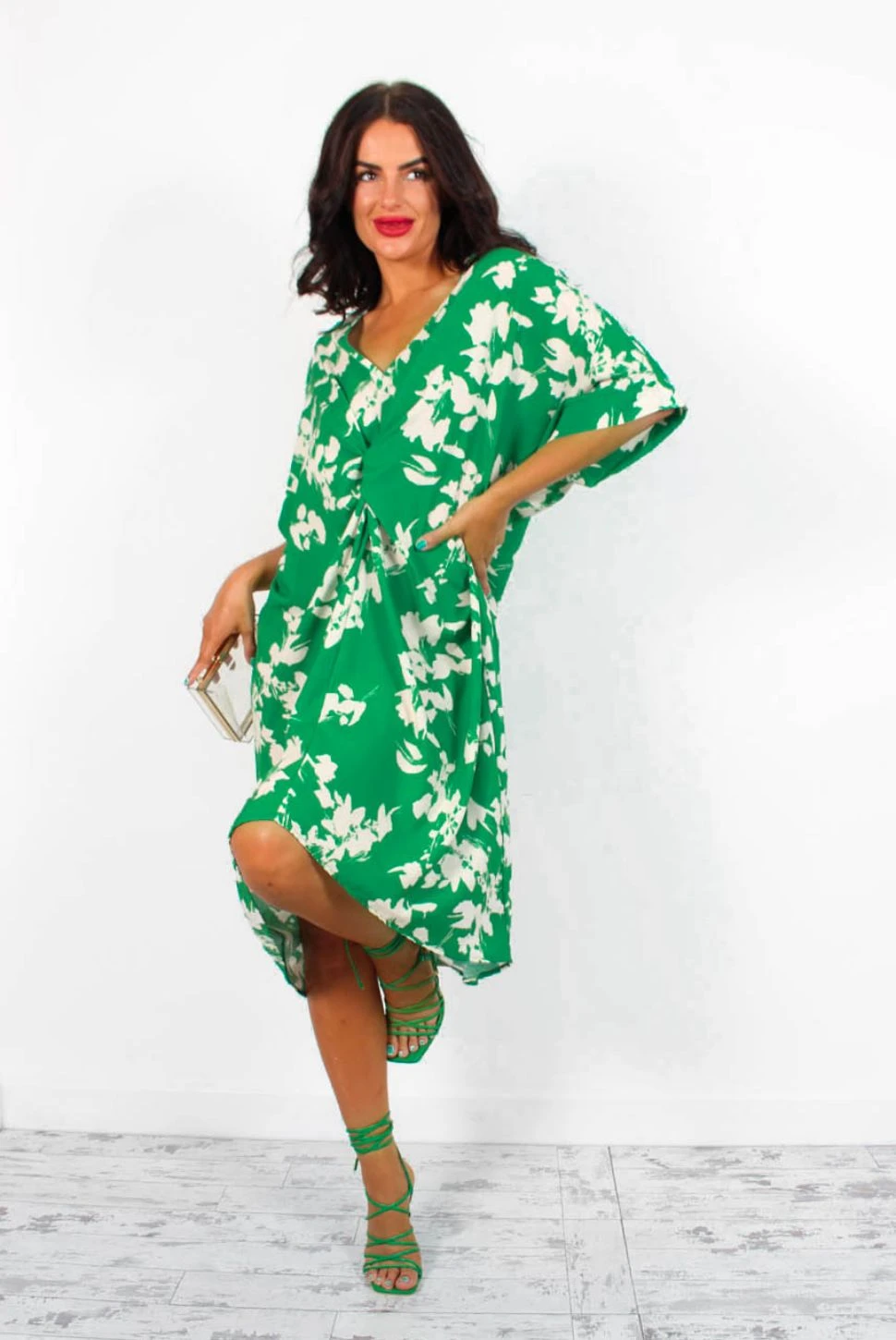 A Whole Knot Of Love - Green Floral Knot Midi Dress 1 A Whole Knot Of Love - Green Floral Knot Midi Dress