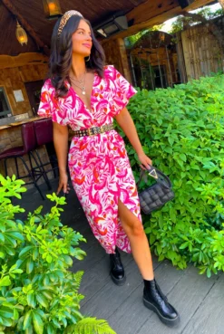 Adore Me - Pink Multi Tropical Midi Dress