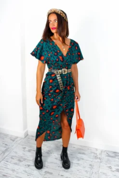 Adore Me - Forest Orange Leopard Midi Dress