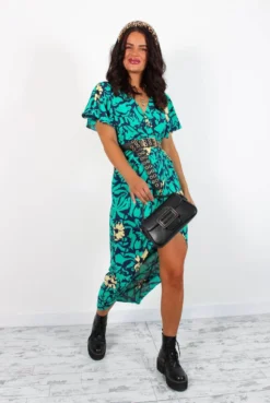 Adore Me - Green Multi Floral Midi Dress -Glamoros Clothing Shop AdoreMe GreenMultiFloralMidiDress3