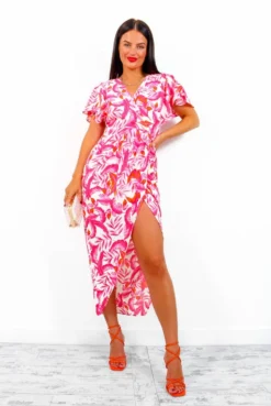 Adore Me - Pink Multi Tropical Midi Dress -Glamoros Clothing Shop AdoreMe PinkMultiTropicalMidiDress1