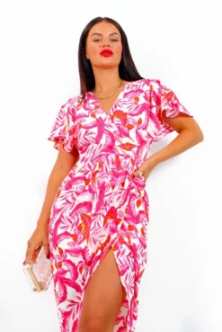 Adore Me - Pink Multi Tropical Midi Dress -Glamoros Clothing Shop AdoreMe PinkMultiTropicalMidiDress2