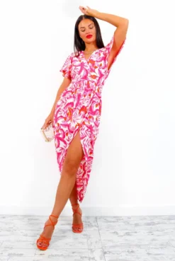 Adore Me - Pink Multi Tropical Midi Dress -Glamoros Clothing Shop AdoreMe PinkMultiTropicalMidiDress3
