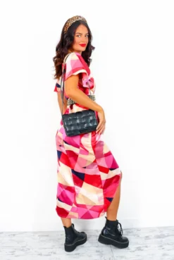 Adore Me - Pink Abstract Print Midi Dress -Glamoros Clothing Shop AdoreMe PinkRetroPrintMidiDress6