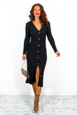 All Day Long - Black Cardigan Style Midi Dress -Glamoros Clothing Shop AllDayLong BlackCardiganStyleMidiDress 3