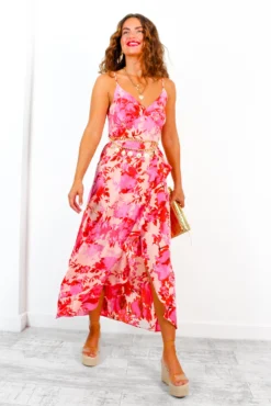 All Eyes On Her - Pink Peach Floral Frilled Maxi Dress -Glamoros Clothing Shop AllEyesOnHer PinkPeachFloralFrilledMaxiDress 1