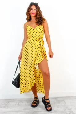 All Eyes On Her - Yellow Black Polka Dot Frilled Maxi Dress -Glamoros Clothing Shop AllEyesOnHer YellowBlackPolkaDotFrilledMaxiDress 4