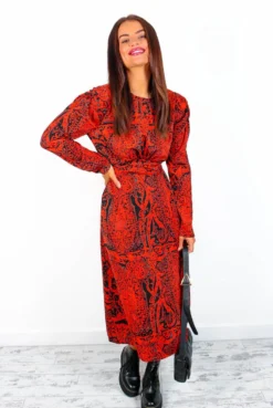 AX Paris All For You - Red Black Paisley Midi Dress
