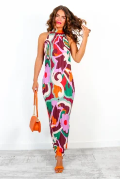 All That Matters - Multi Abstract Floral Plisse Halter Neck Maxi Dress -Glamoros Clothing Shop AllThatMatters MultiAbstractFloralPlisseHalterNeckMaxiDress 3