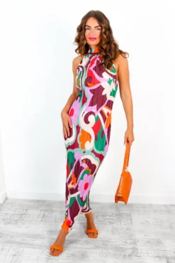 All That Matters - Multi Abstract Floral Plisse Halter Neck Maxi Dress -Glamoros Clothing Shop AllThatMatters MultiAbstractFloralPlisseHalterNeckMaxiDress 4