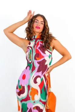 All That Matters - Multi Abstract Floral Plisse Halter Neck Maxi Dress -Glamoros Clothing Shop AllThatMatters MultiAbstractFloralPlisseHalterNeckMaxiDress 5