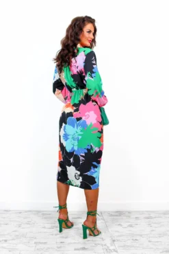 All Tied Up - Black Floral Midi Wrap Dress -Glamoros Clothing Shop AllTiedUp BlackFloralMidiWrapDress 4