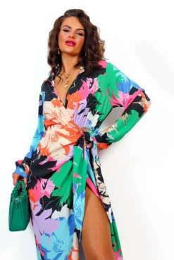 All Tied Up - Black Floral Midi Wrap Dress -Glamoros Clothing Shop AllTiedUp BlackFloralMidiWrapDress 5