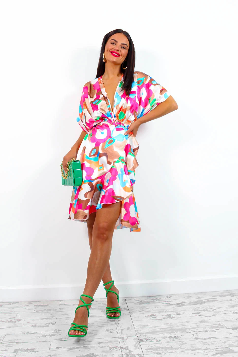 All Wrapped Up - Pink Multi Abstract Floral Midi Dress 1 All Wrapped Up - Pink Multi Abstract Floral Midi Dress
