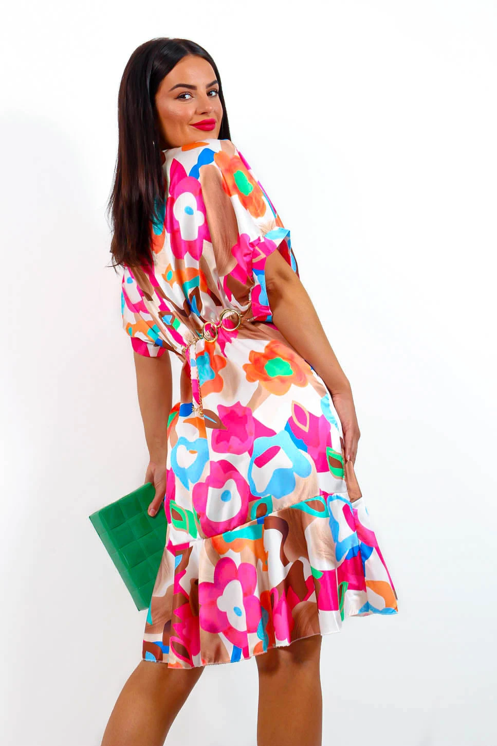 All Wrapped Up - Pink Multi Abstract Floral Midi Dress 6 All Wrapped Up - Pink Multi Abstract Floral Midi Dress - Image 6