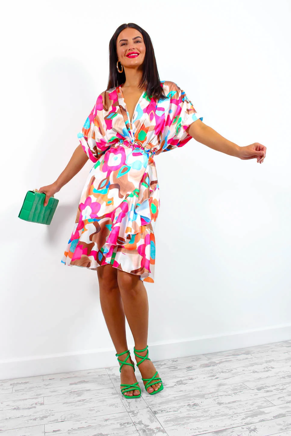 All Wrapped Up - Pink Multi Abstract Floral Midi Dress 3 All Wrapped Up - Pink Multi Abstract Floral Midi Dress - Image 3